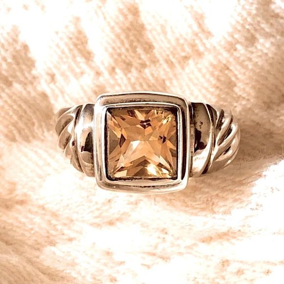 Vintage Sterling Silver Cushion Cut Faceted Citrine Ring - Picture 5 of 13
